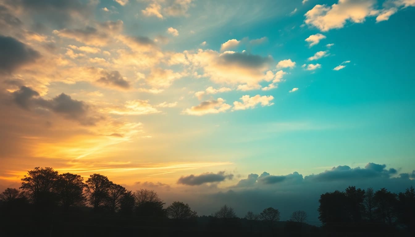 Klima in einer harmonischen Landschaft mit kontrastierenden Wetterbedingungen, das Verständnis für verschiedene Klimazonen fördert.