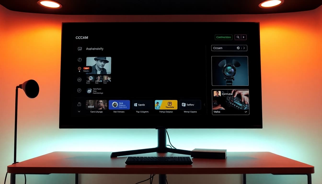 Illustration eines CCcam-Dienstes mit benutzerfreundlichem Streaming-Setup und modernen Technologien.