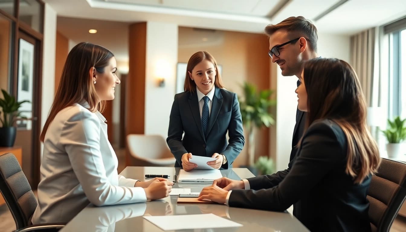 Headhunter consulting a candidate in a modern office, highlighting professionalism and engagement.