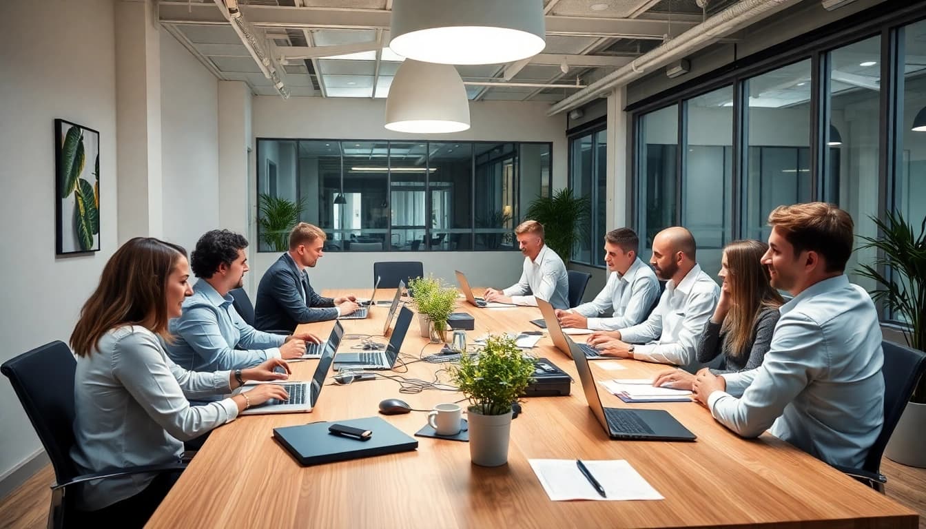 Beratungsunternehmen im modernen Büro diskutieren Strategien und Lösungen mit einem Fokus auf effektive Zusammenarbeit.