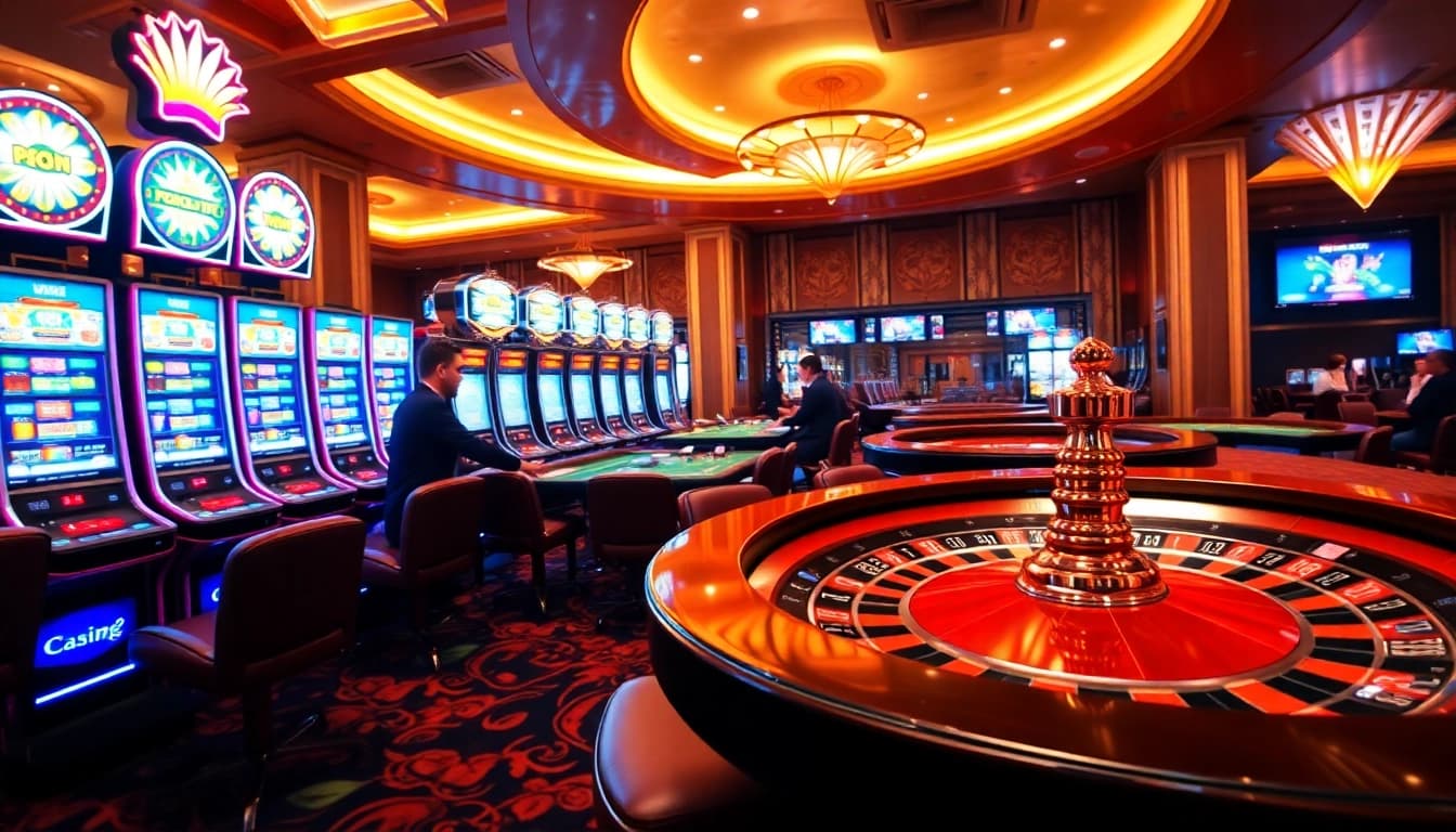 Experience the excitement of VVVwin at a luxurious casino with vibrant gaming tables and excited players.