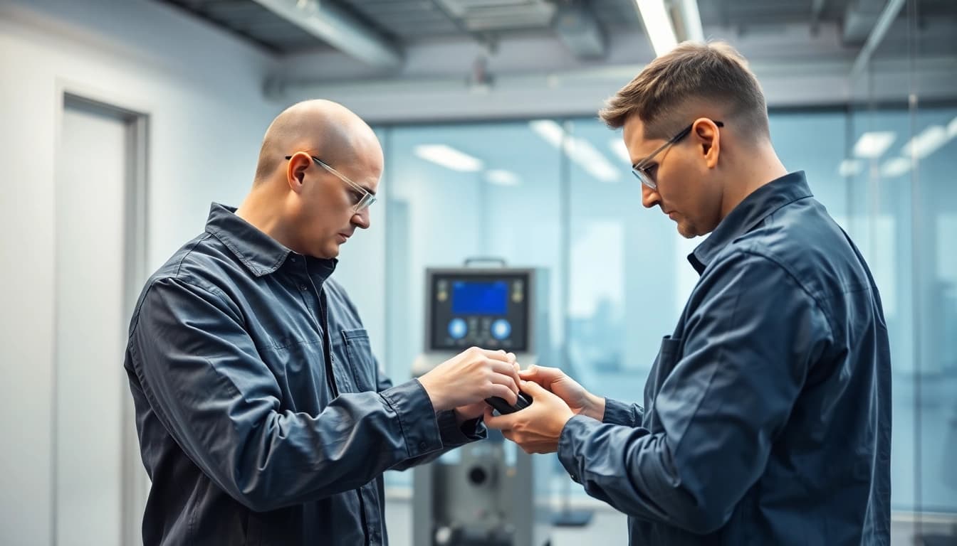 Überprüfung der DGUV V3 Prüfung an einem elektrischen Gerät in einem Büro.