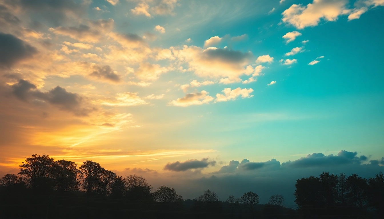 Klima in einer harmonischen Landschaft mit kontrastierenden Wetterbedingungen, das Verständnis für verschiedene Klimazonen fördert.