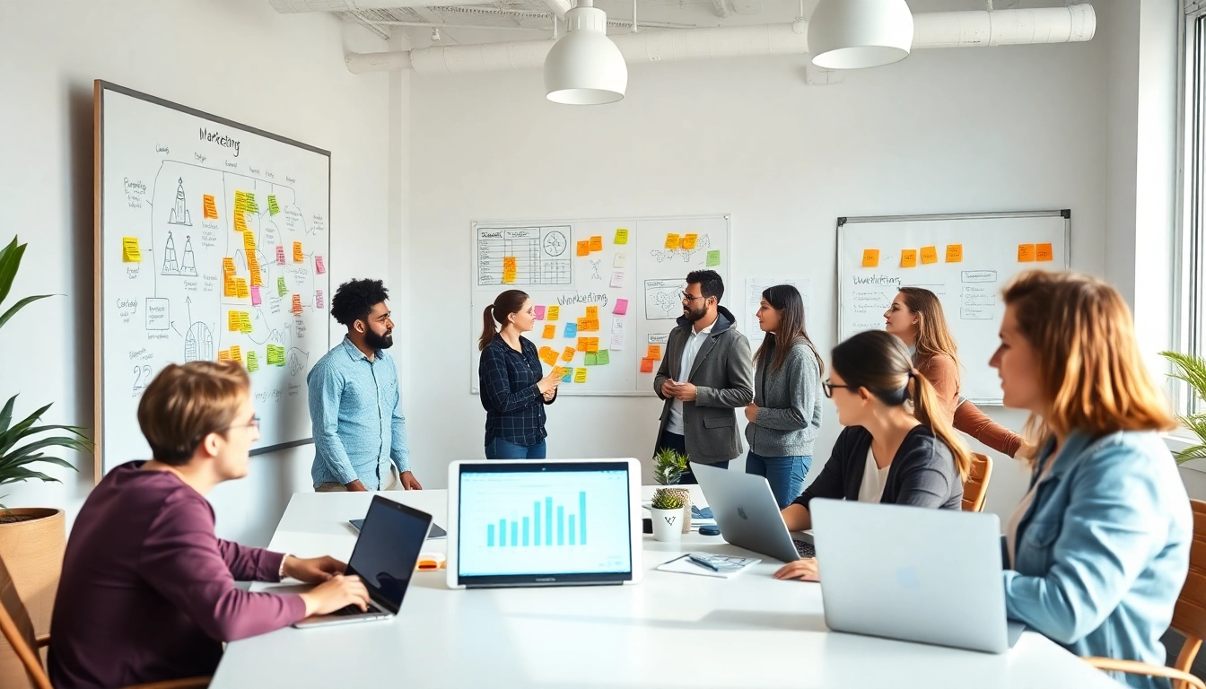 Creative team brainstorming at a pflegemarketing agentur office.