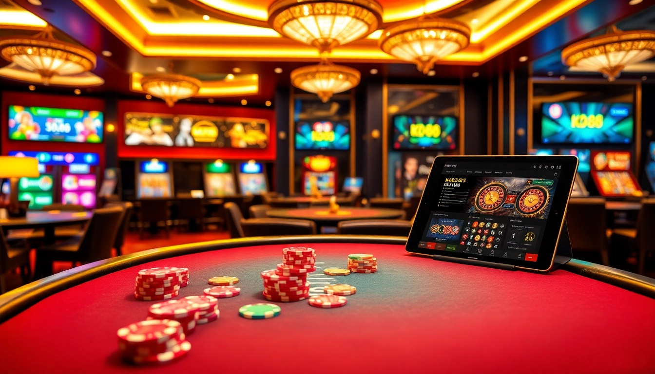 Engaging gamblers at the trang chủ kp88 poker table amidst a luxurious casino atmosphere.