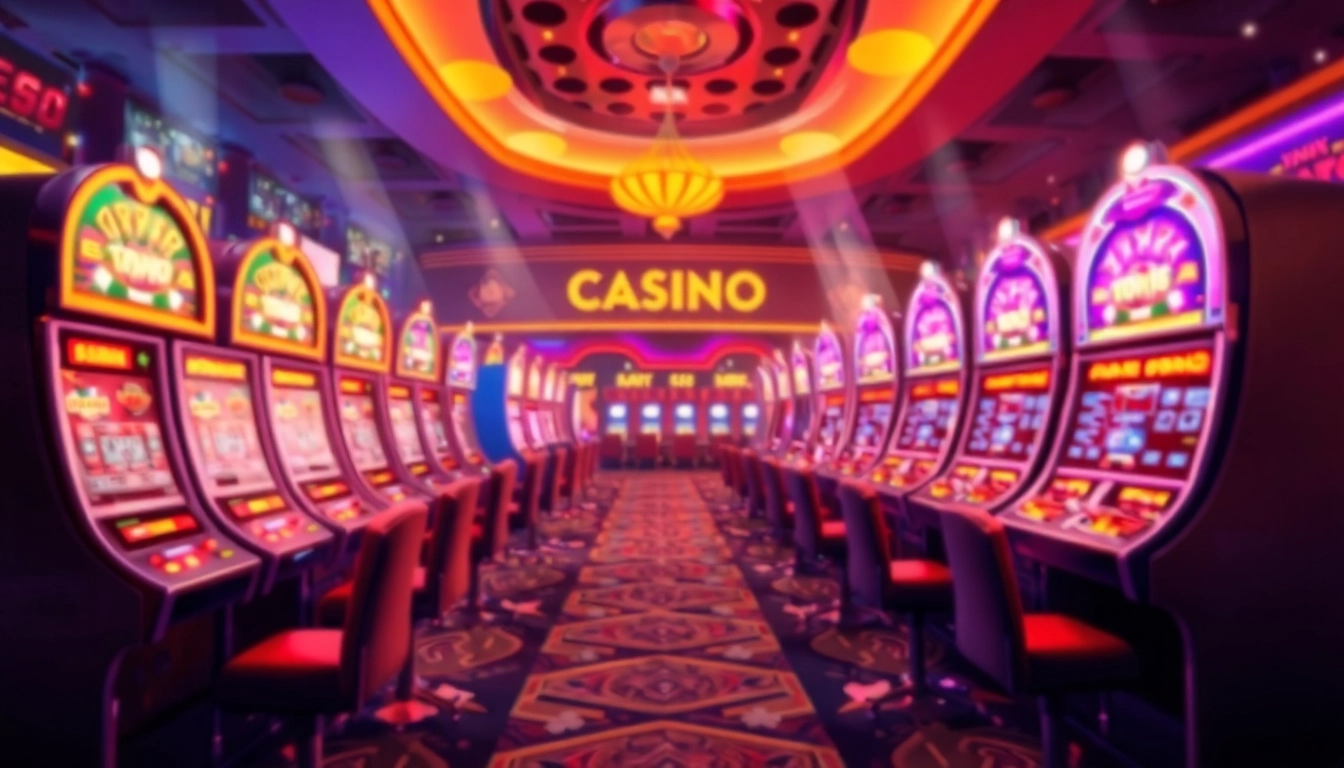 Erlebe aufregende Casino Bonus-Optionen mit Spielautomaten und freudigen Spielern im Fokus.