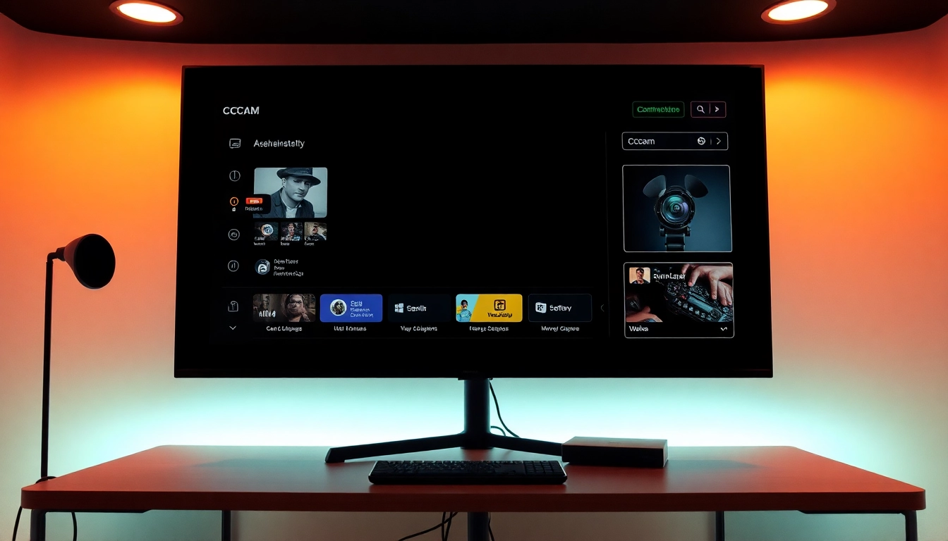 Illustration eines CCcam-Dienstes mit benutzerfreundlichem Streaming-Setup und modernen Technologien.