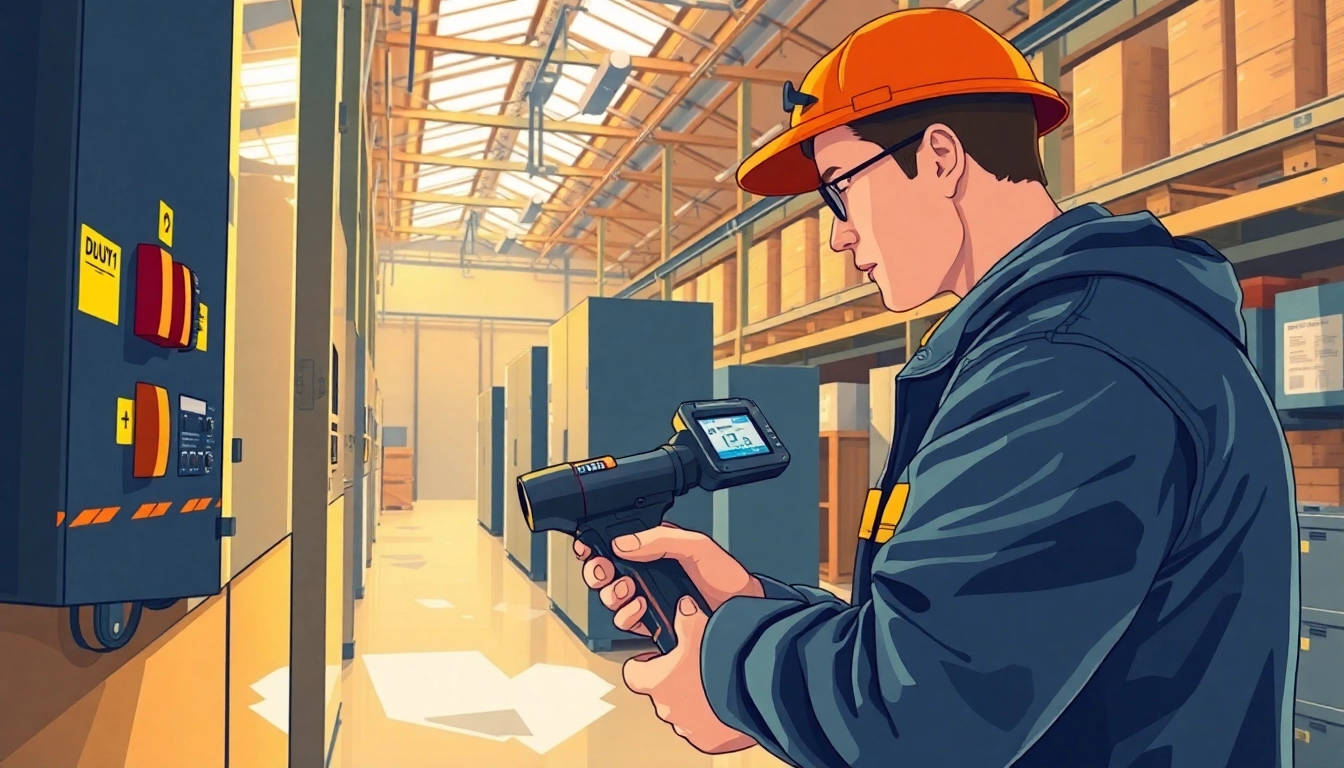 Technician performing DGUV V3 Prüfung on electrical devices in a safety-compliant environment.