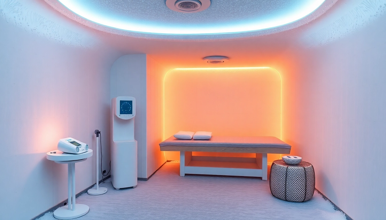 Kältekammer Interior mit moderner Kryotherapie-Technologie, die eine revitalisierende Erfahrung bietet.