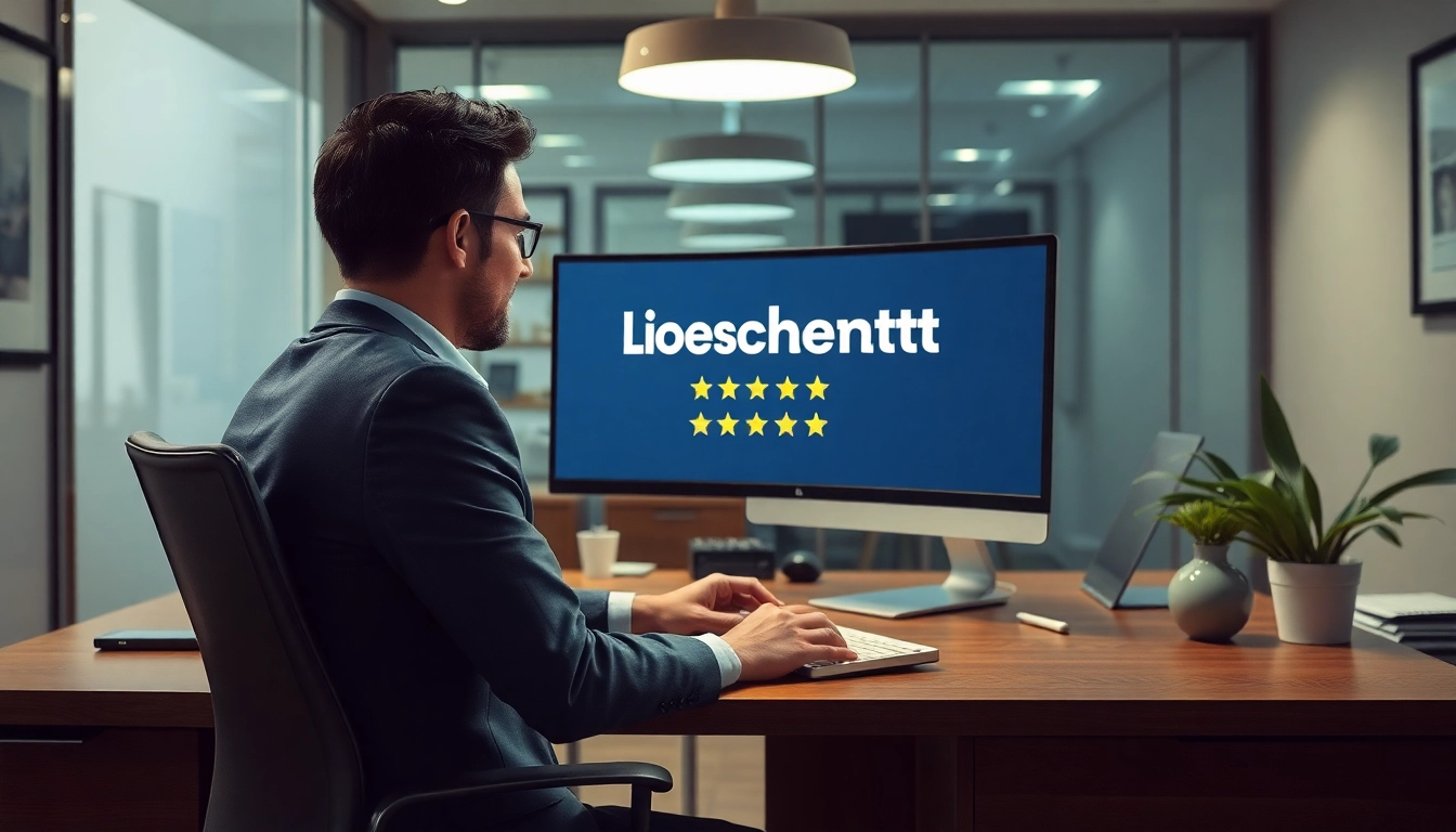 Professioneller Berater, der einen Kunden beim Löschdienst von negativen Bewertungen unterstützt.