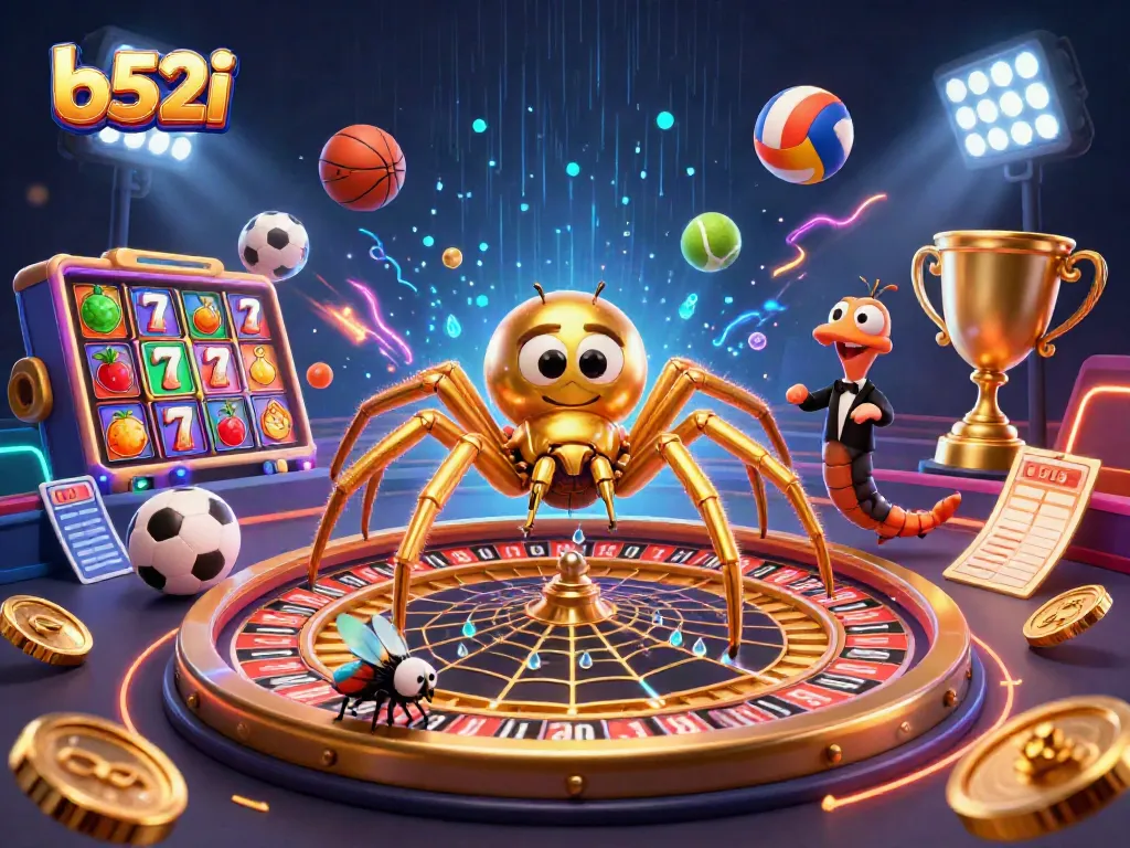 Engage with the thrilling world of b52i gambling featuring a spider croupier and vibrant casino elements.