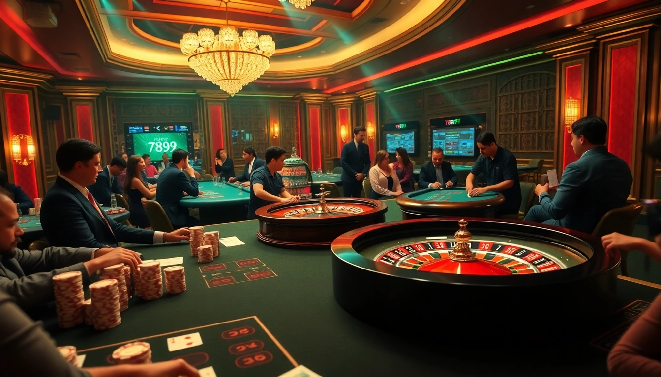 Exciting casino action at 789f with players engaged in roulette and poker.