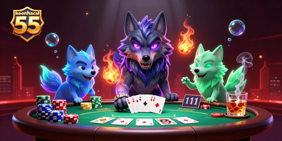 Experience the thrill of keonhacai 55 with dynamic poker action and ghostly wolf companions.