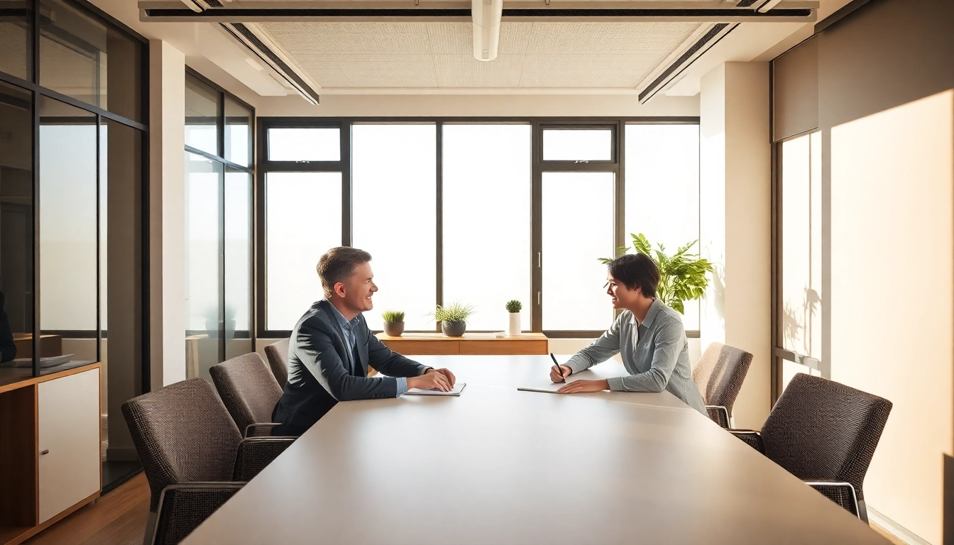 Karriere Coaching: Ein professioneller Coach unterstützt einen Klienten in einem modernen, einladenden Büro.