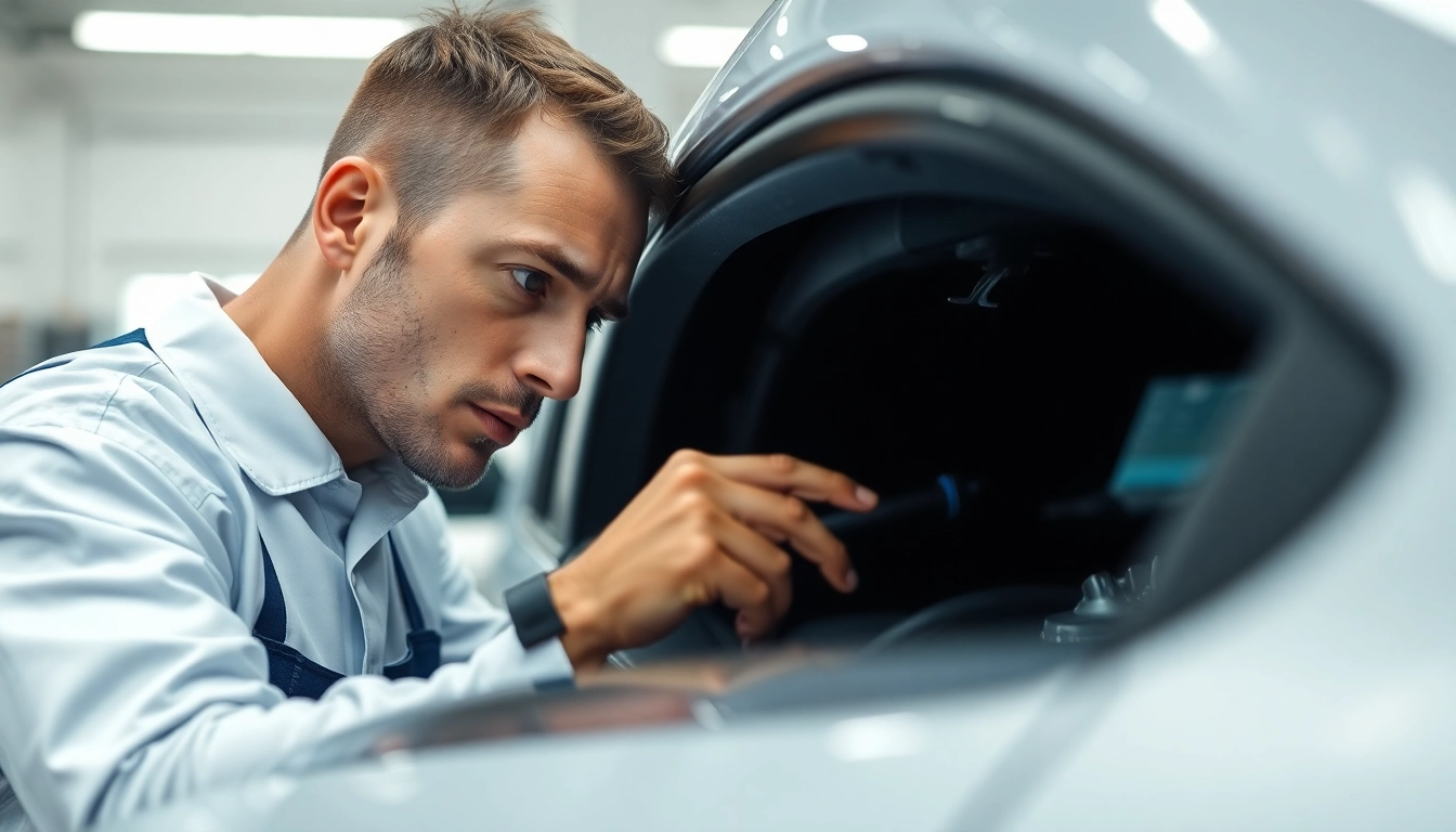 Hagelschaden Reparatur München mit einem erfahrenen Techniker bei der Reparatur eines Fahrzeugs.