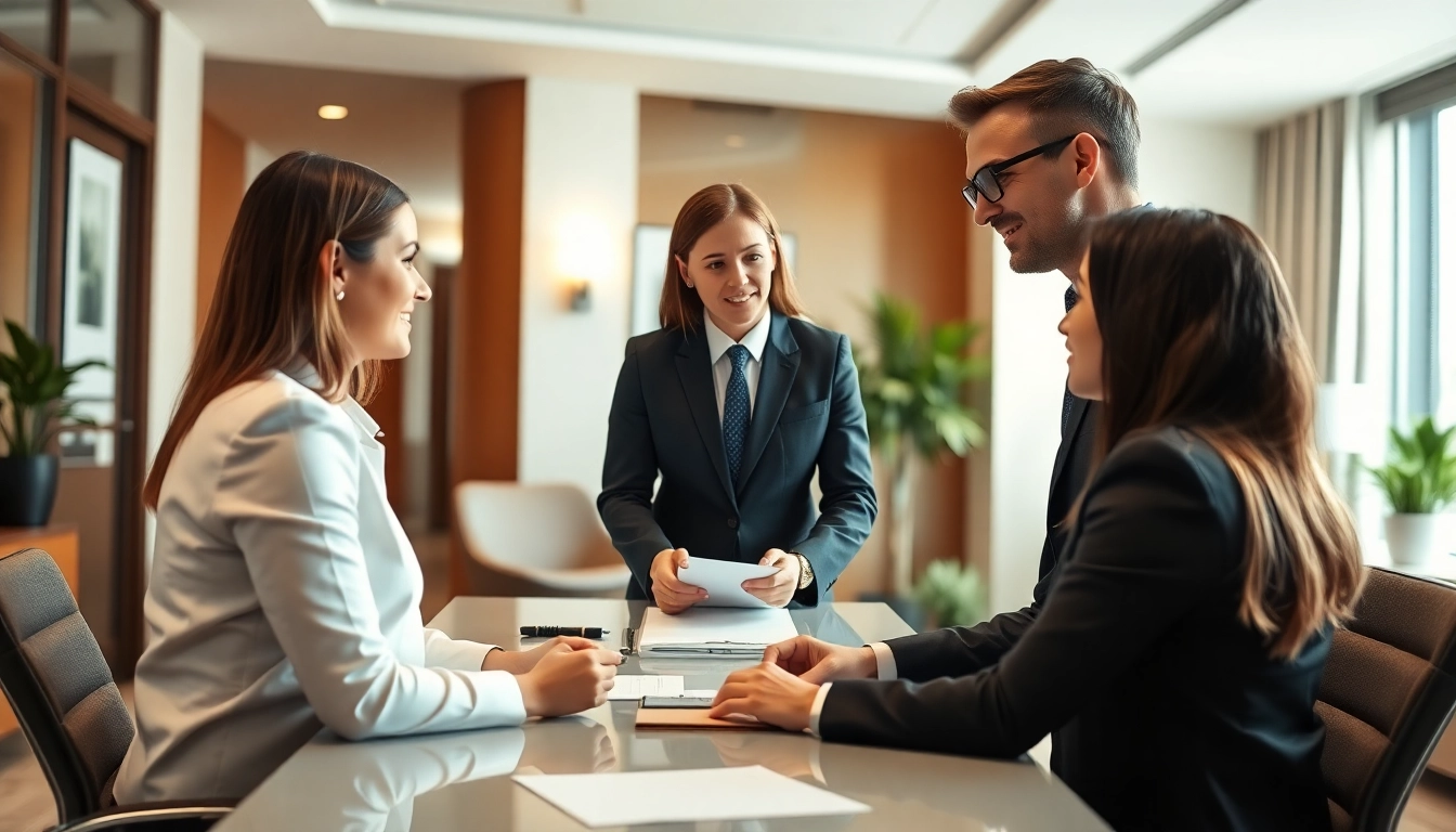 Headhunter consulting a candidate in a modern office, highlighting professionalism and engagement.