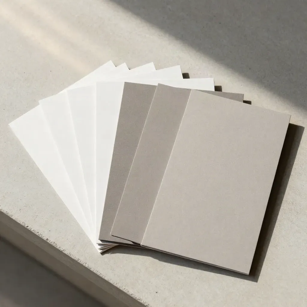 Überkopf-Flatlay mit Canva Pin-Vorlagen Karten, Einlageblatt und neutraler Hülle auf Beton.
