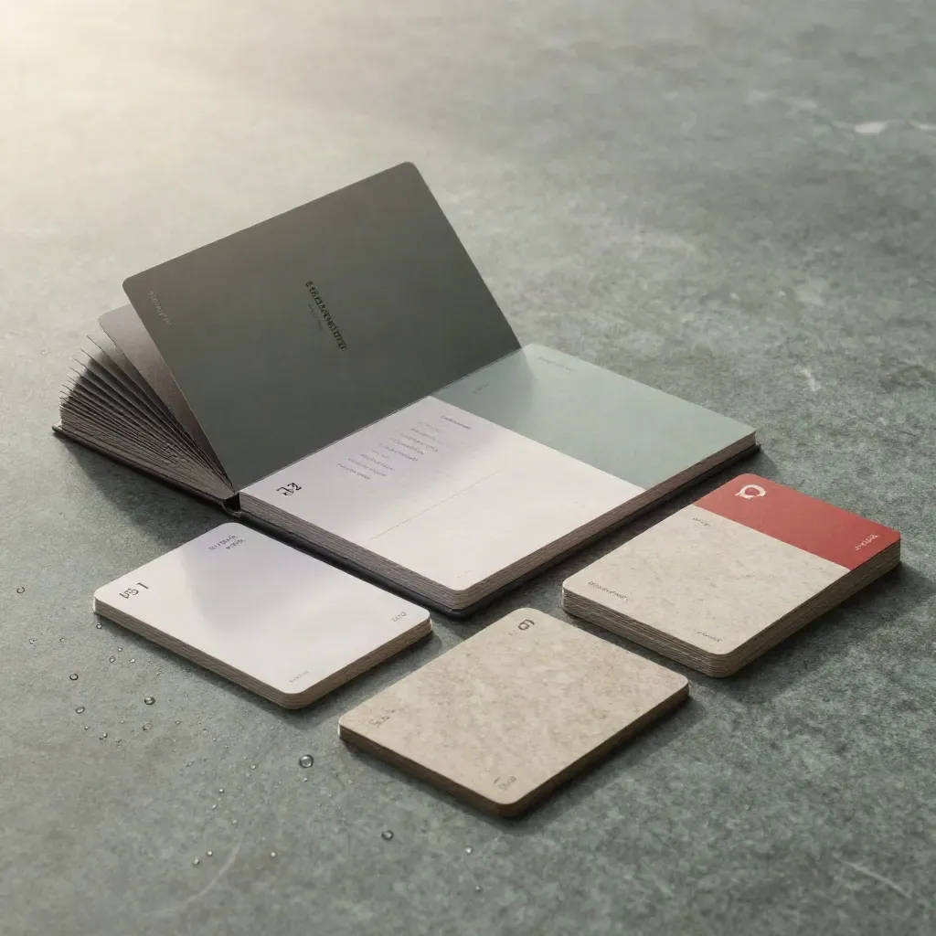 Unbeschriftetes Pinterest-Starter-Set mit Karten, Planer und Booklet auf steinigem Untergrund.