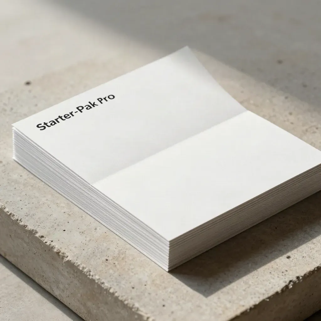 Weiße Modul-Stack-Mockup-Falz auf warmer Betonplatte in Overhead-Ansicht.