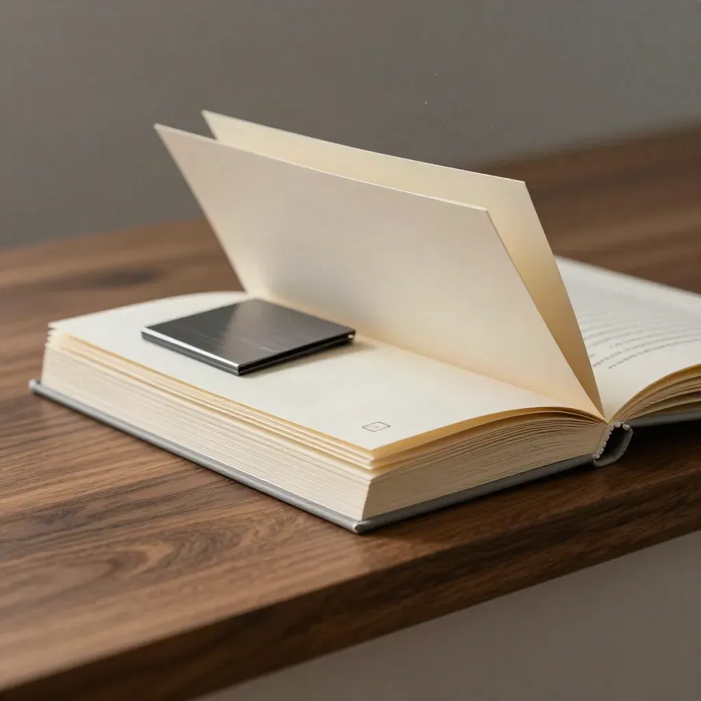 Makro eines matten Checklisten-Booklets mit Karten und Metallclip auf warmem Holz.