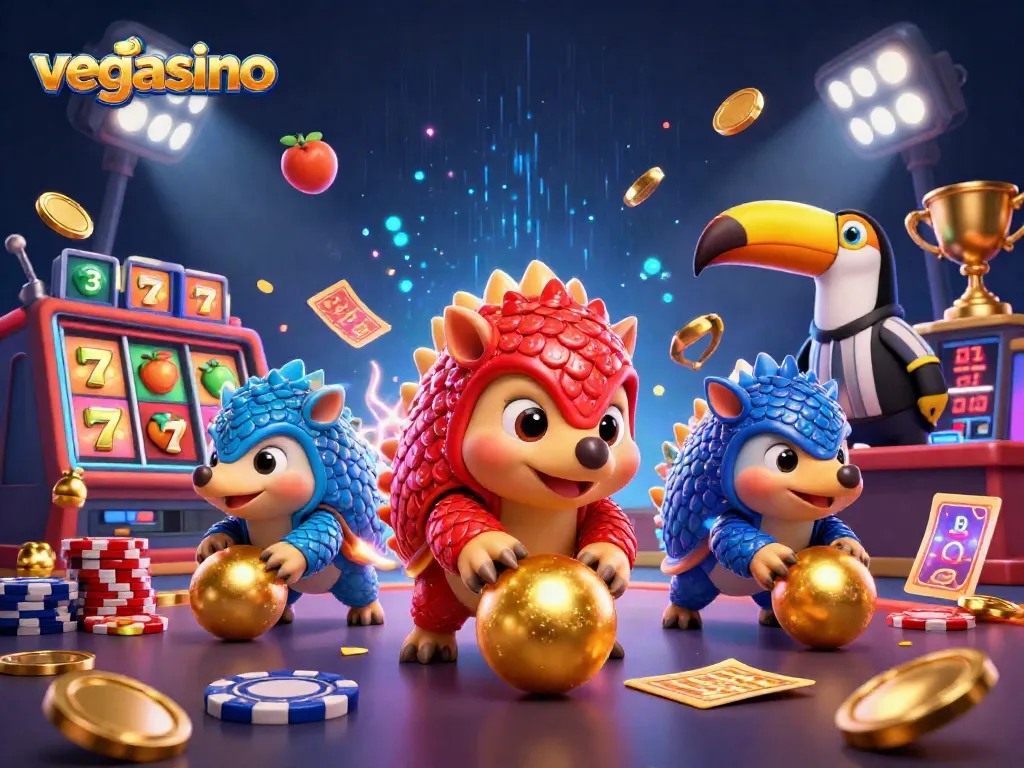 Engaging illustration of vegasino showing exciting gambling action with rival pangolins and casino elements.