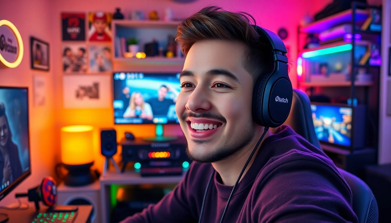 Twitch Streamer Österreich in action, interacting with the audience in a vibrant gaming setup.