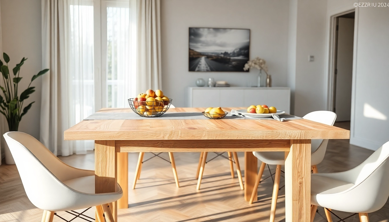 Eleganter Esstisch Eiche mit Baumkante im modernen Esszimmer-Design, unterstrichen durch warmes Licht und stilvolles Interieur.
