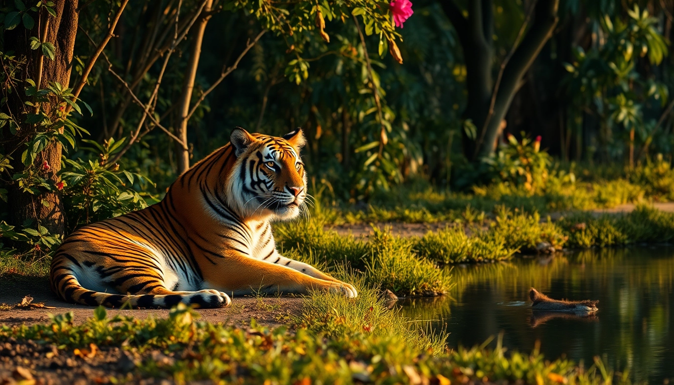 Experience breathtaking wildlife safari tours in India with majestic tigers in their natural habitat, surrounded by lush landscapes.