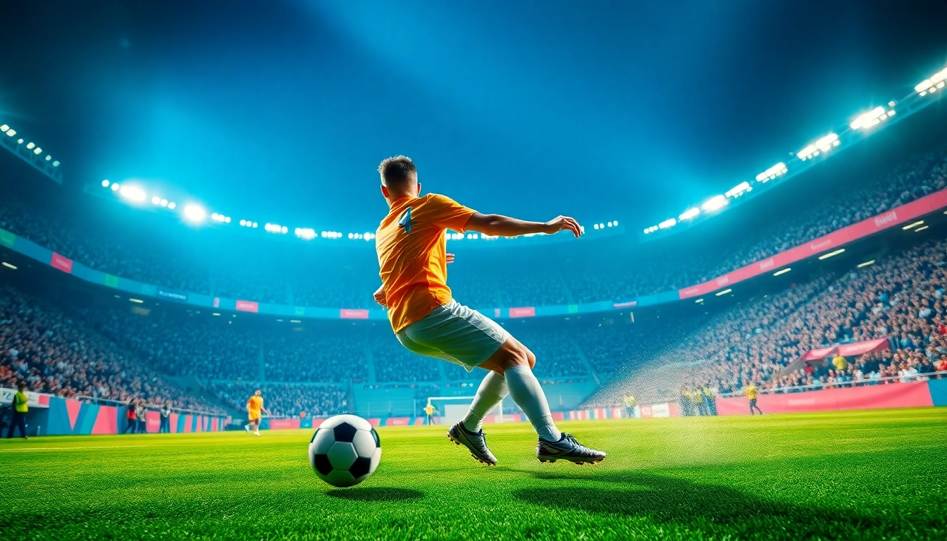 Futbolspieler schießt mit Begeisterung auf das Tor, was die Aufregung von Sportwetten verdeutlicht.