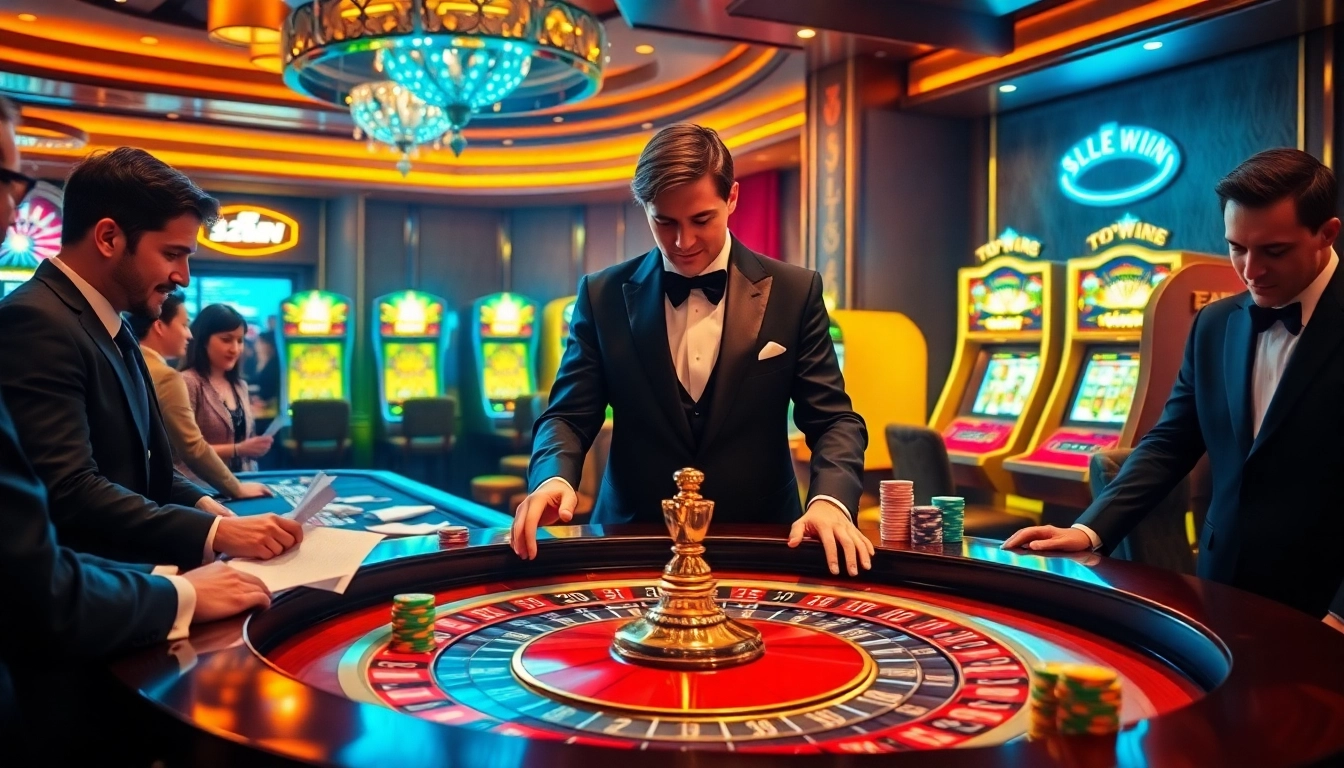 Players enjoying a thrilling moment at the 52WIN roulette table with vibrant chips and betting slips.