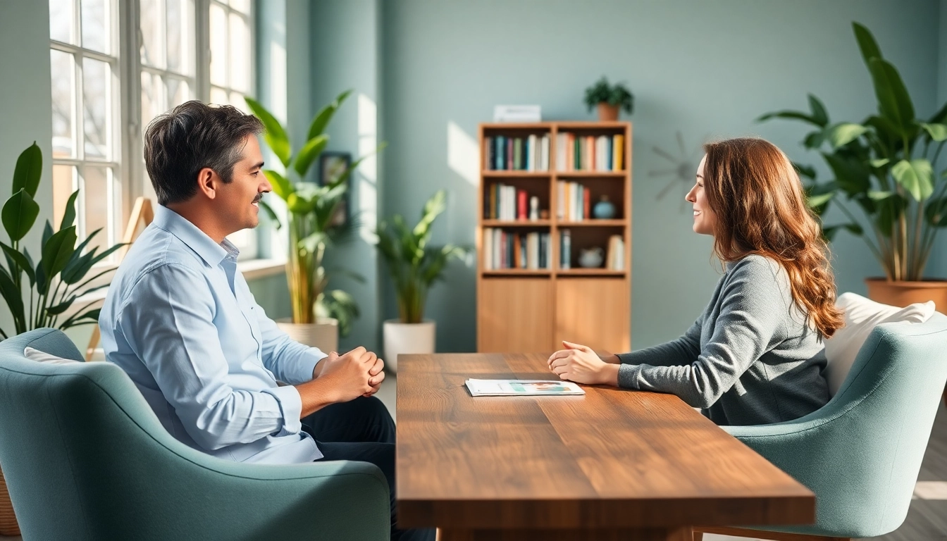 Promote emotional wellbeing with a therapist in a serene setting, fostering a peaceful atmosphere for clients.