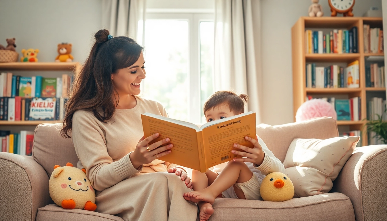 Kindererziehung: Mutter und Kind genießen gemeinsames Lesen in einem liebevollen Wohnzimmer.