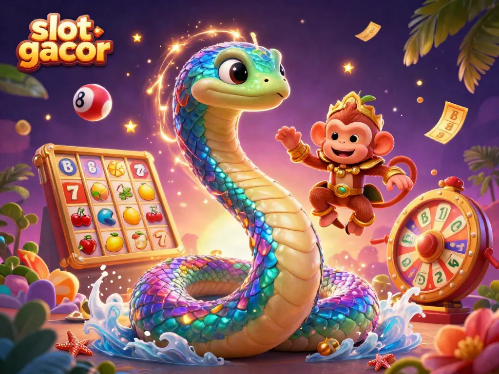 Experience the thrill of slot gacor with vibrant scenes featuring dynamic elements and magical characters.