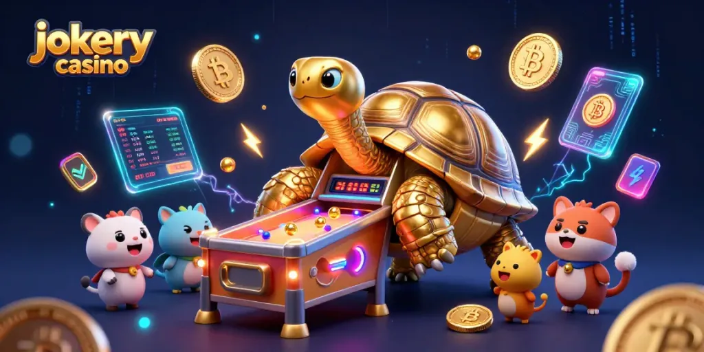 Experience thrilling gameplay at jokery casino with an exciting 3D scene illustrating winnings.