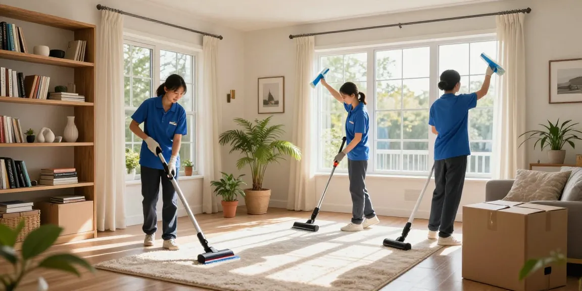 Umzugsreinigung Solothurn with a professional team cleaning a bright living room space, ensuring a spotless transition.
