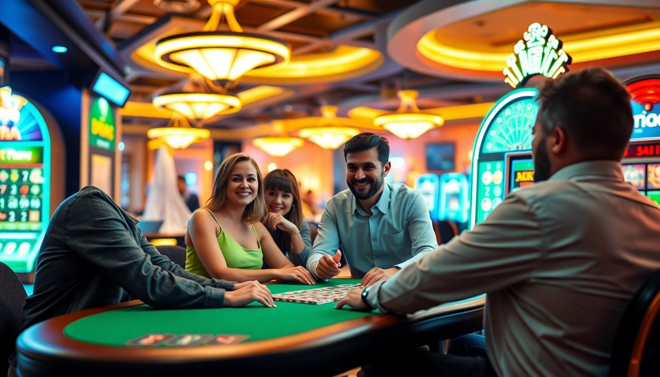 Entdecken Sie die aufregende Welt der ausländischen Online Casinos mit lebhaften Spieltischen und fröhlichen Spielern.