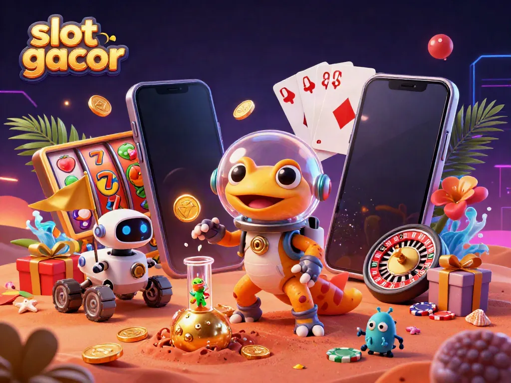 Experience the thrilling world of slot gacor with a Martian gecko discovering a golden casino.