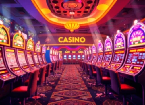 Erlebe aufregende Casino Bonus-Optionen mit Spielautomaten und freudigen Spielern im Fokus.