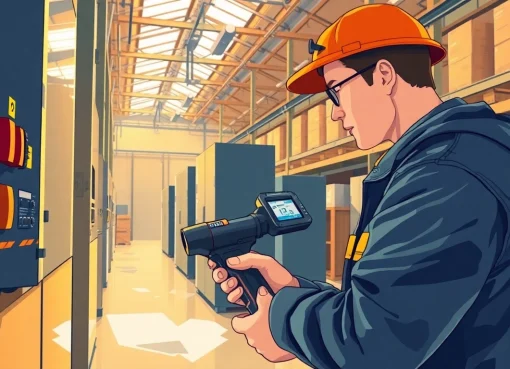 Technician performing DGUV V3 Prüfung on electrical devices in a safety-compliant environment.