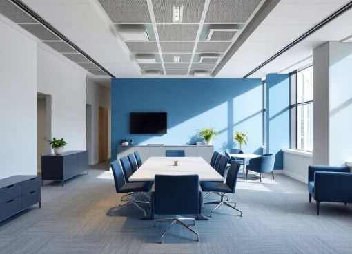 Professionelle Unternehmensberatung in einem modernen Büro mit klaren Linien und neutraler Farbpalette.