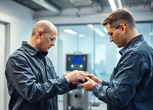 Überprüfung der DGUV V3 Prüfung an einem elektrischen Gerät in einem Büro.