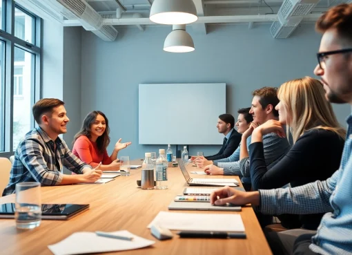 Vertriebsoffensive Seminar mit engagierten Teilnehmern, die an Verkaufsstrategien arbeiten und zusammenarbeiten.