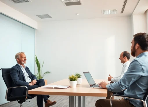 Berater im Büro diskutieren Unternehmensberatung Firmen Strategien für nachhaltigen Erfolg.