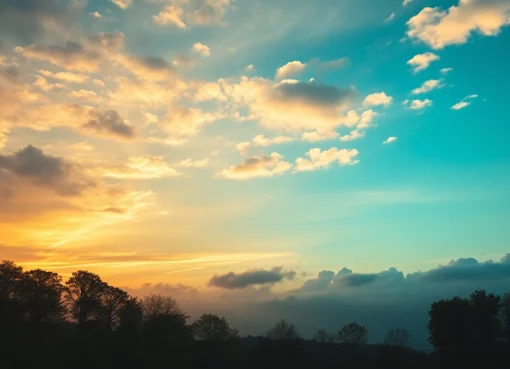 Klima in einer harmonischen Landschaft mit kontrastierenden Wetterbedingungen, das Verständnis für verschiedene Klimazonen fördert.