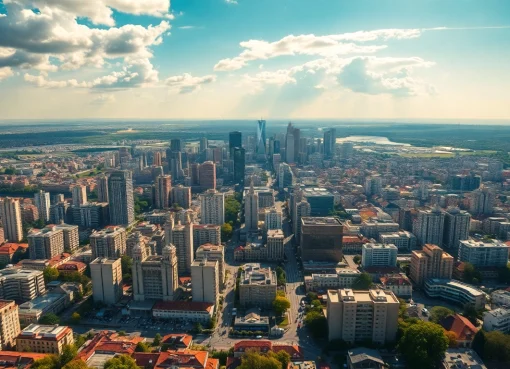 Darstellung des Klimas durch eine vielseitige Stadtlandschaft mit unterschiedlichen klimatischen Bedingungen.