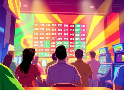 Thrilled players engaging in a djarumgacor lottery game under vibrant lights.