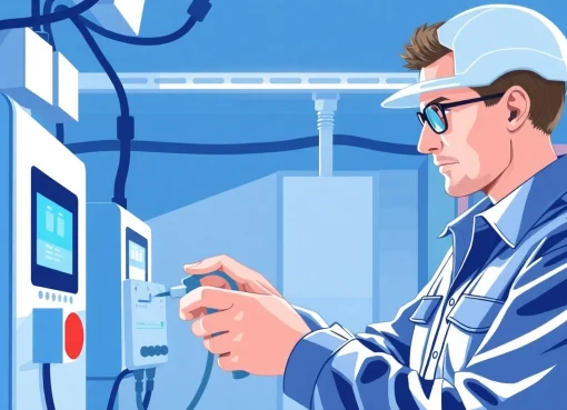 Electrician performing a Prüfung ortsveränderlicher elektrischer Betriebsmittel test on equipment, ensuring safety and compliance.