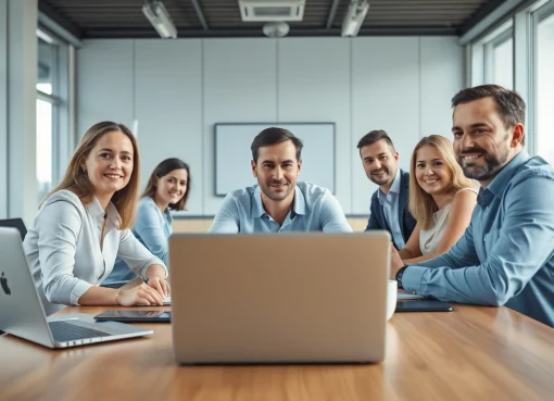 Headhunter Vertrieb in einem modernen Büro, das die Zusammenarbeit und das Engagement im Team zeigt.