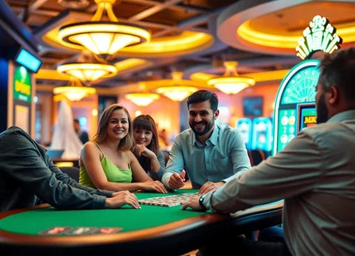 Entdecken Sie die aufregende Welt der ausländischen Online Casinos mit lebhaften Spieltischen und fröhlichen Spielern.