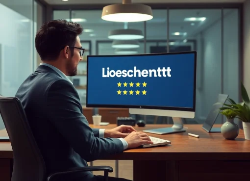 Professioneller Berater, der einen Kunden beim Löschdienst von negativen Bewertungen unterstützt.